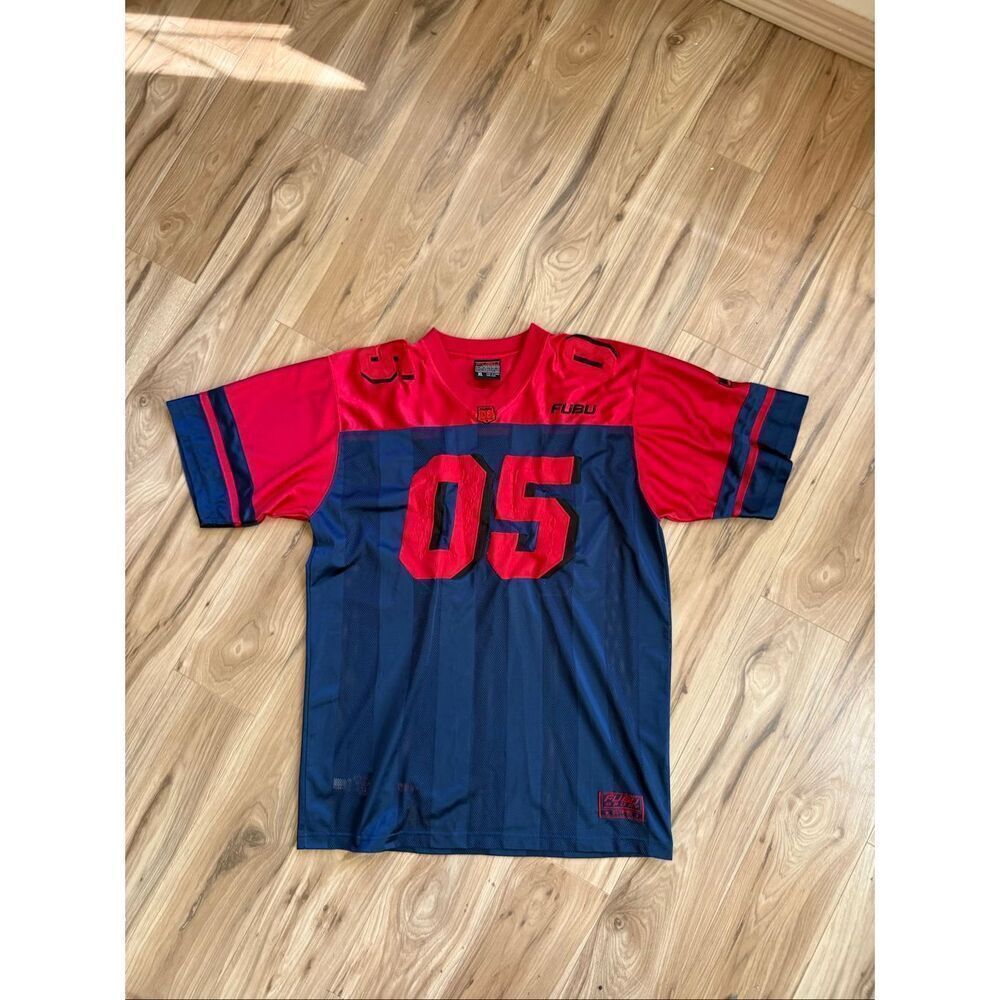 Fubu Mens Red Blue Y2K 1990s FUBU All State Champions 05 Jersey Size XL Y2K